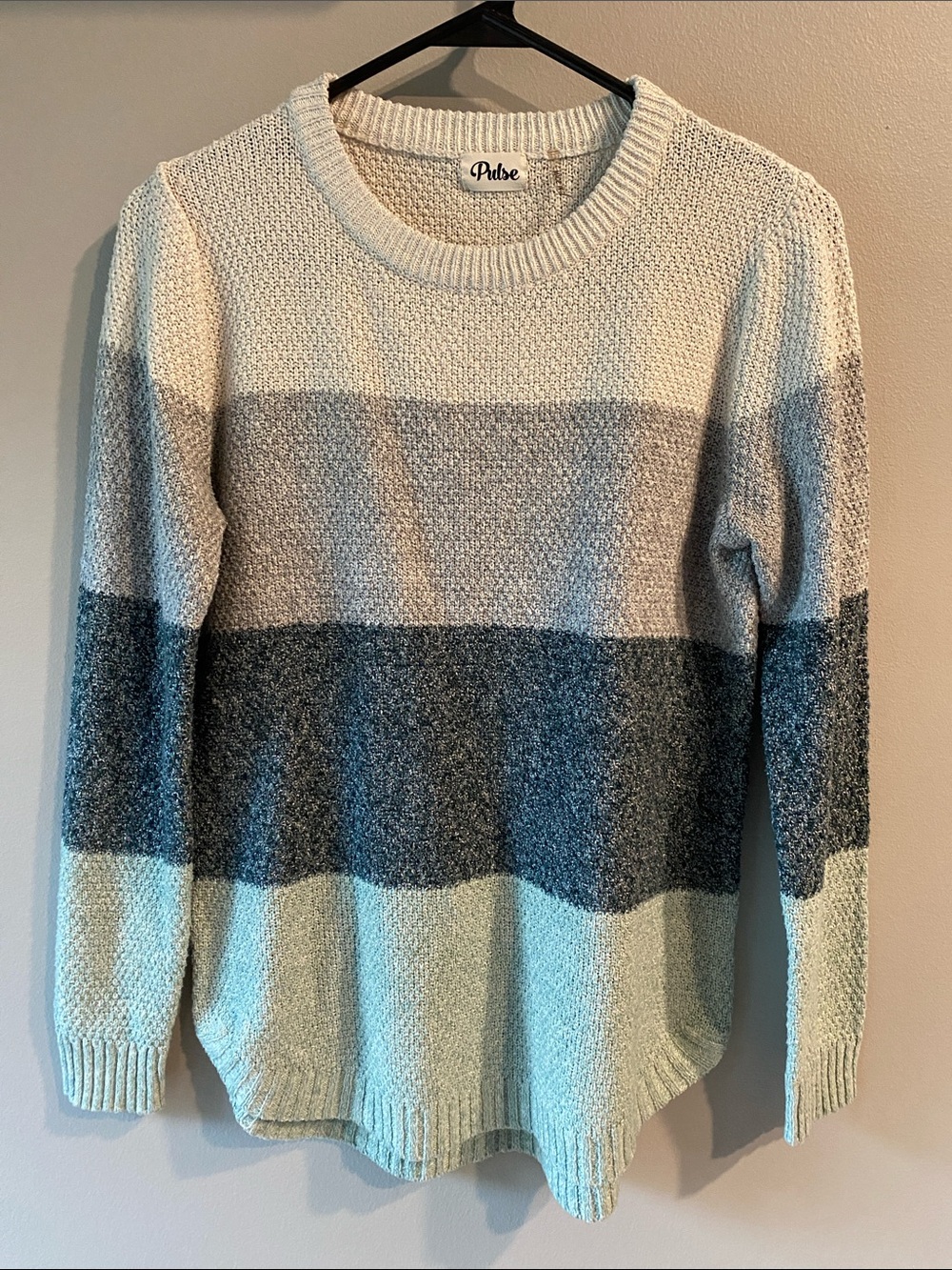 Pulse Women's Crewneck Striped Sweater in Cream, Gray, Blue